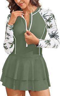 Daci レディース 長袖 ワンピース 水着 ラッシュガード ドレス ショート