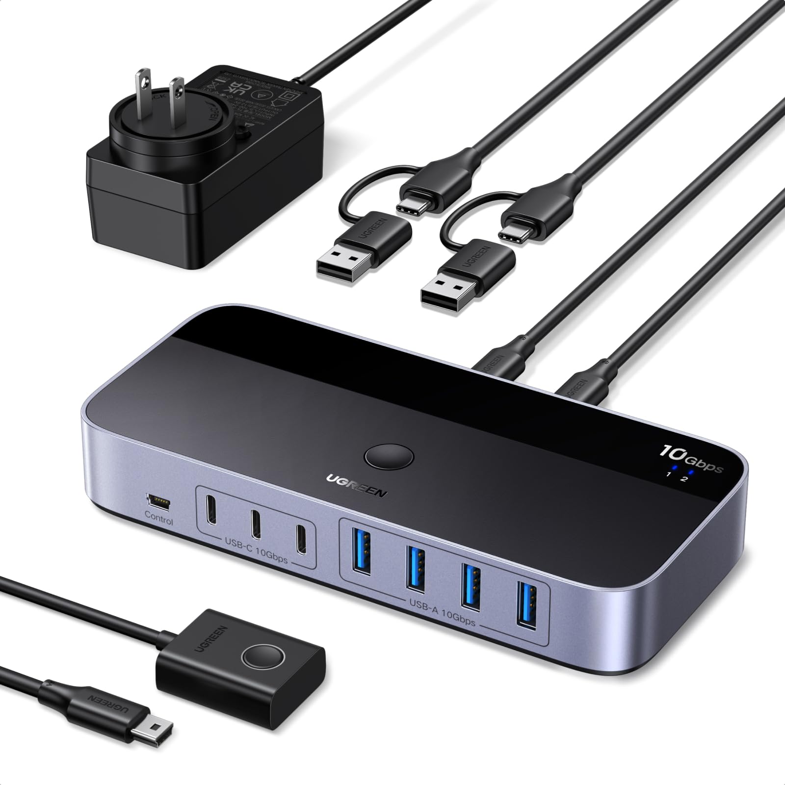UGREEN 2-in 7-Out USB 3.2 Switch, 10 Gbps Switcher for A or C Computers Sharing 