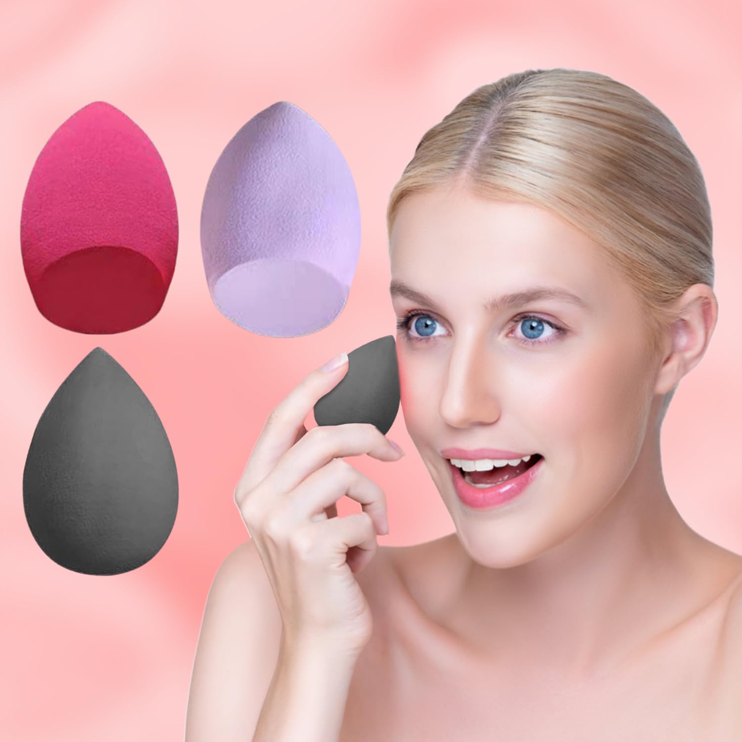 3 Piece Makeup Sponges Water Drop Makeup Eggs Beveled Edge for Foundation, Conce