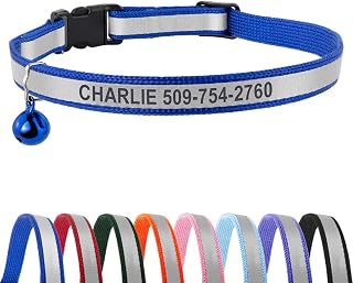 GoTags Personalized Reflective Cat Collars, Engraved Custom Cat Collar | Name and Phone Identification, Breakaway Collar with Safety Release Buckle and Bell, Adjustable for Cats and Kitten, (Blue)