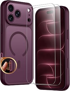 SPIDERCASE for iPhone 18 Pro Case/iPhone 17 Pro Case, Burgundy | Magnetic Translucent Matte with 2PCS Tempered Glass Screen Protector Built-in Full Camera Protection Anti-scratched Slim Case