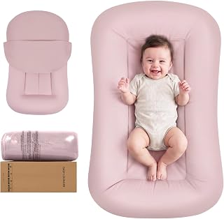 Baby Lounger, Infant Nest for Newborn Supervised Awake Use (Pink) | For Newborn 0‑24 Months, Soft Cotton Fabric, Removable &amp; Washable Cover, Lightweight Portable, Not For Sleeping