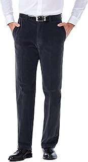 Haggar Men's Stretch Corduroy Elastic Waist Classic Fit Plain Front