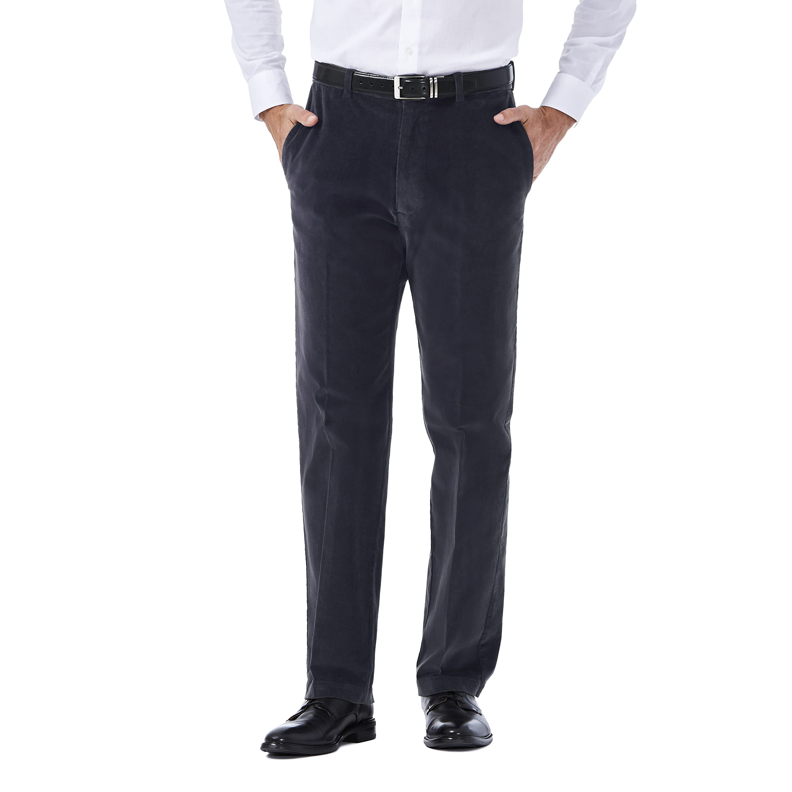 Haggar Men's Stretch Corduroy Elastic Waist Classic Fit Plain Front
