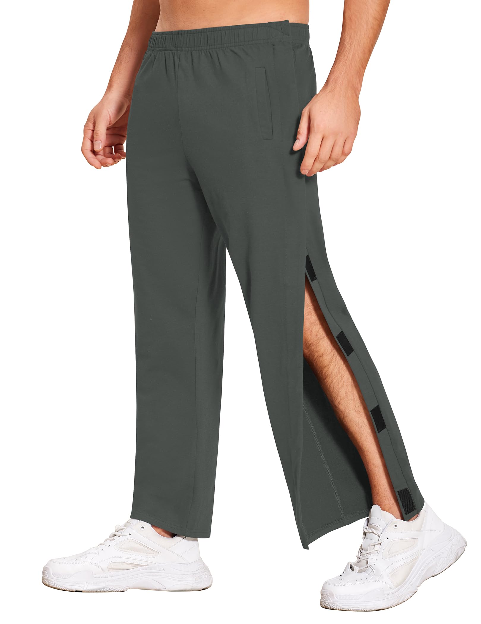 Deyeek Men's Tear Away Pants 2 Side Snap Open Bottom Sweatpants Loose Fit Casual