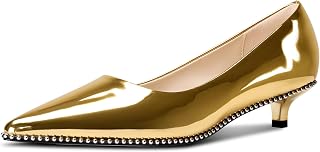 Aachcol Women Pointed Toe Pumps Silver Beads Low Heel Comfortable Office Pumps 3.5cm