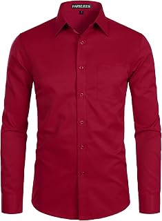 PARKLEES Men's Long Sleeve Dress Shirt Solid Slim Fit Casual Business Formal Button Up Shirts with Pocket