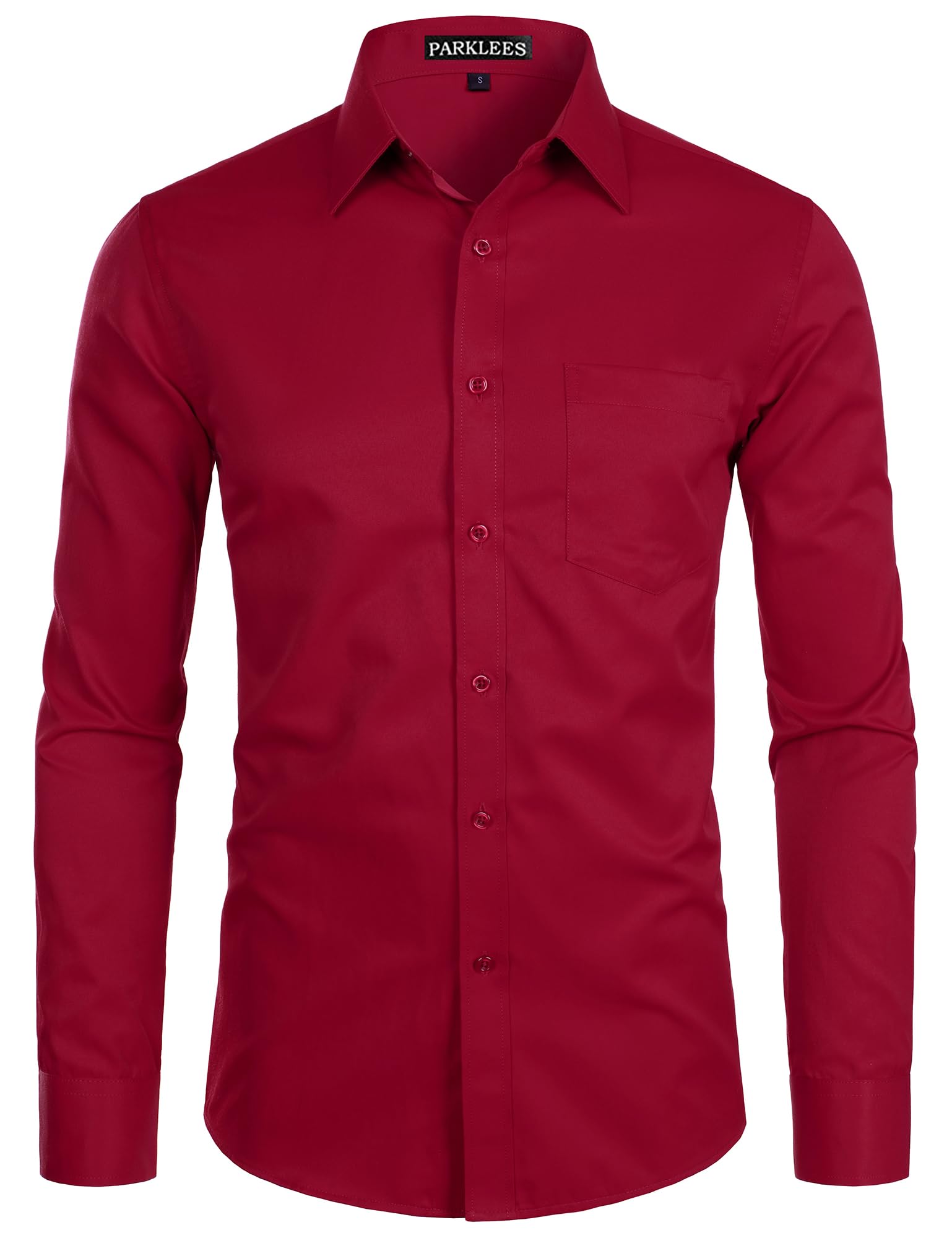 PARKLEES Men's Long Sleeve Dress Shirt Solid Slim Fit Casual Business Formal But