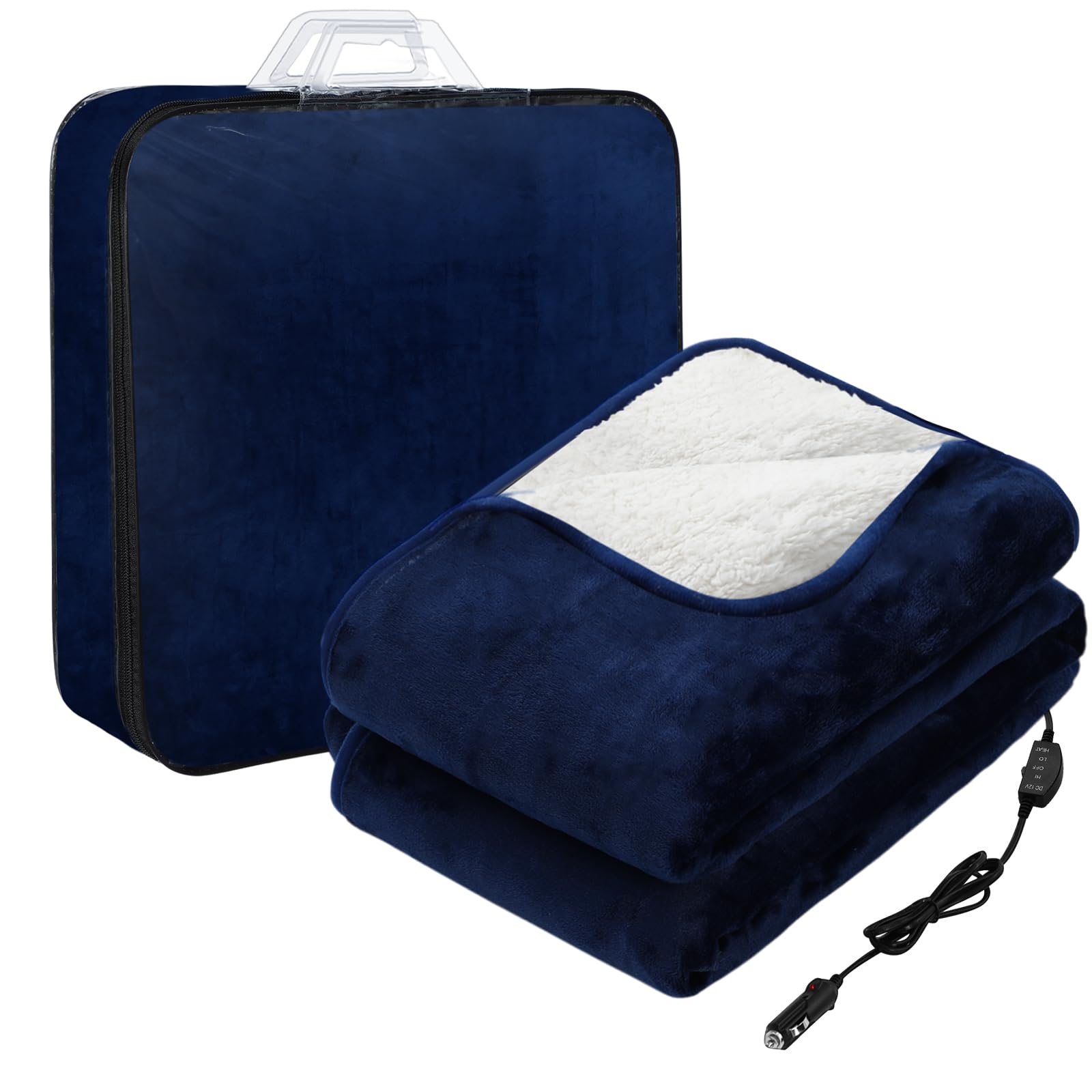 Riakrum 12v Heated Car Blanket 58" x 43", 3 Heating Level Electric Heated Blanke