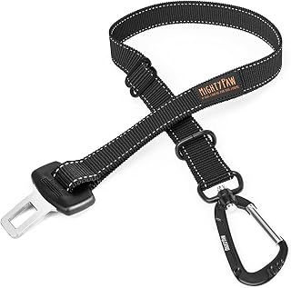 Mighty Paw Dog Seat Belt for Car, Heavy-Duty Aviation Aluminum Carabiner | 850 Lbs Force Rated, Nylon Webbing, Swivel Clip, 16-26 In Adjustable