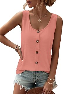 TICTICMIMI Women Tank Tops Buttons Sleeveless Summer Scoop Neck Shirt