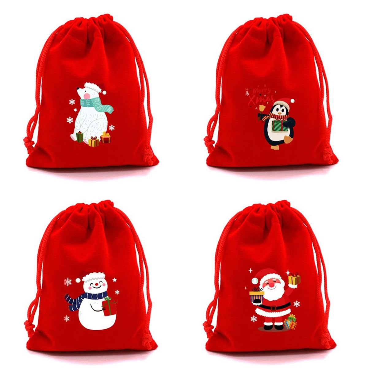 4PCS Christmas Gift Bags, Small Christmas Gift Bags, Small Christmas Party Bags,