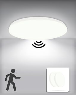 RUIQIO LED Ceiling Light Radar Motion Sensor: 2 Pack Lights Ceiling 12W | 6000K Radar Sensor Ceiling Light for Bathroom Loft Shed Garage Hallway Round 9 Inch