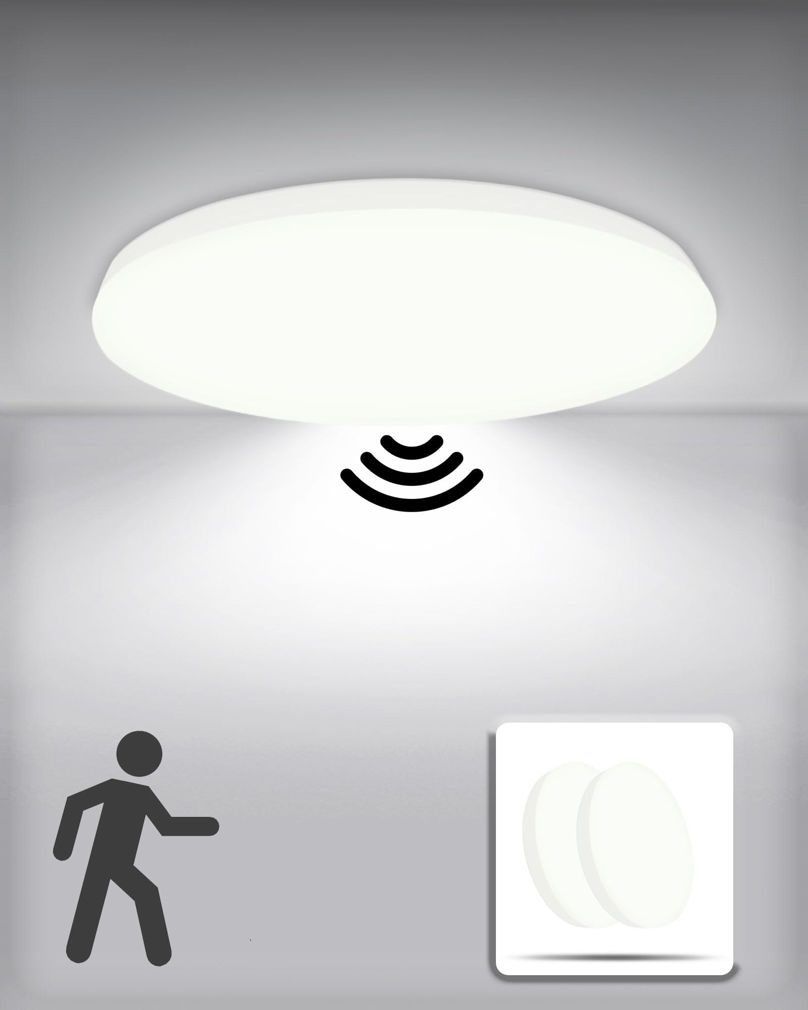 RUIQIO LED Ceiling Light Radar Motion Sensor: 2 Pack Lights Ceiling 12W | 6000K 