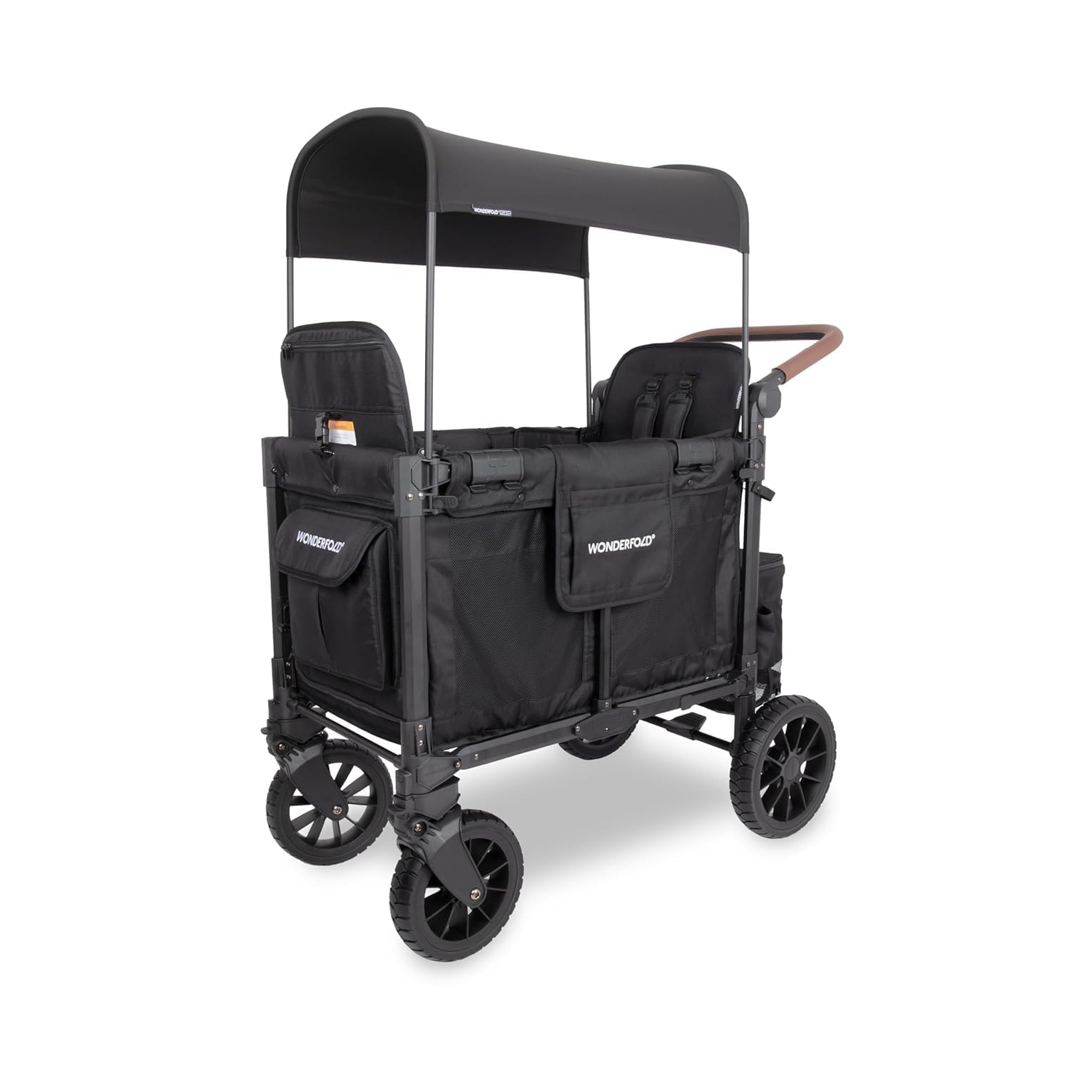 WonderFold W2 Luxe Pro Stroller Wagon, Aluminum Frame, 2 Seater, Jet Black | Col