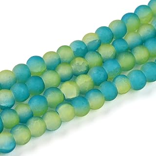 100pcs Frosted 4mm Crackle Glass Beads Round Two Tone DIY Jewelry Making Necklace Bracelet Earrings Key Holder Handmade Craft Supplies Party Home Decoration Ornament Valentine Jewelry (Dark Turquoise)