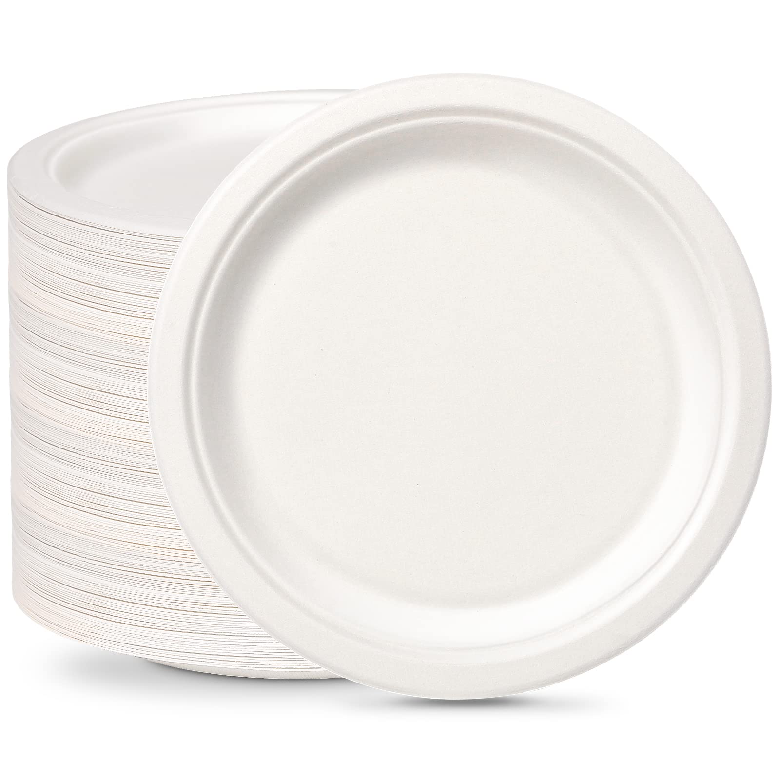Rigid Disposable Paper White Plates 100 Pack 9 inch, Eco-Friendly for BBQ