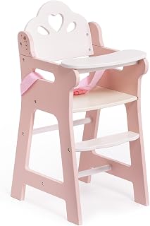 ROBOTIME Baby Doll High Chair With Safety Belt and Footrest, Wooden Accessories, Furniture Fits 18 Inch Dolls, Gift for Ages 3+, White/Pink