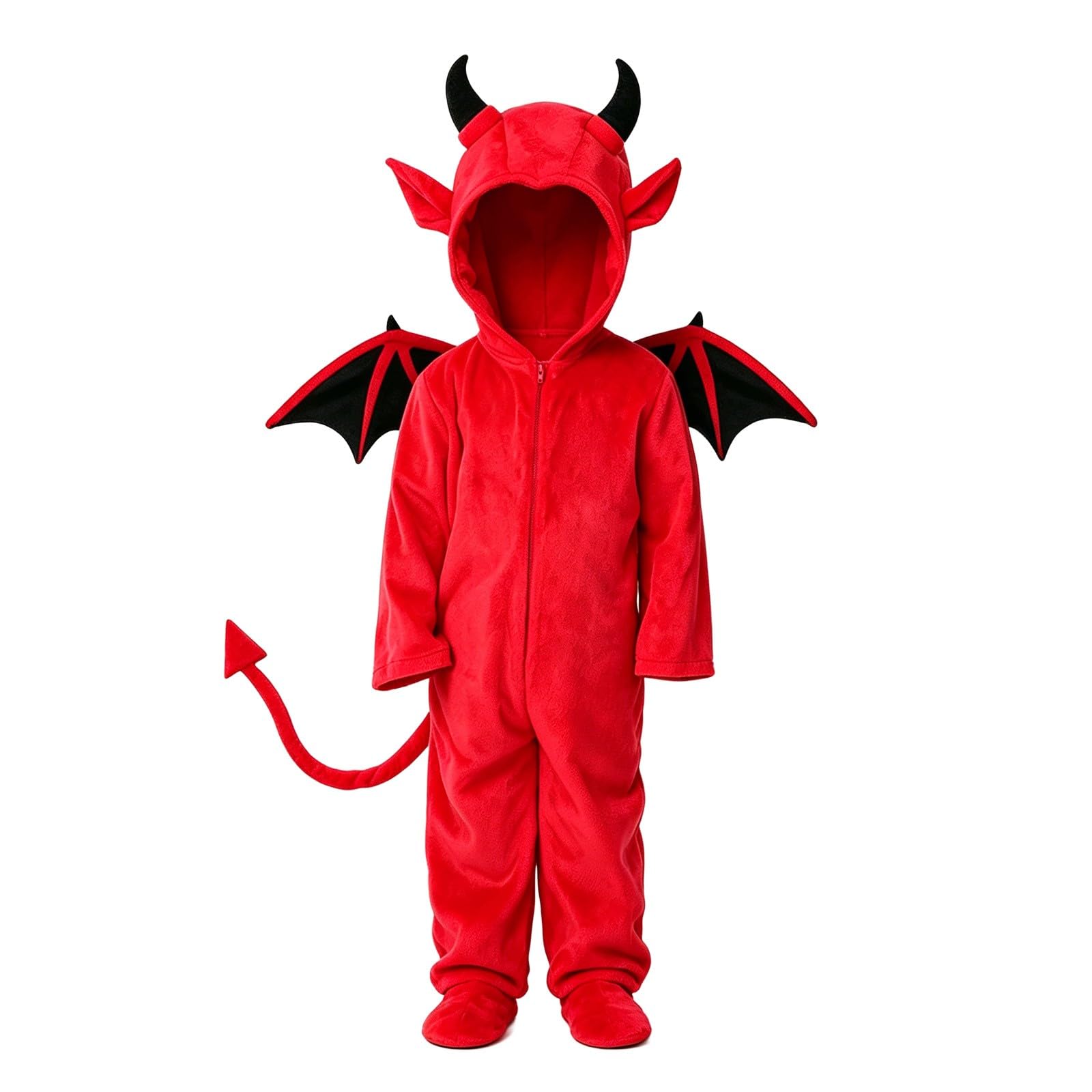 Toddler Halloween Devil Jumpsuits Flannel Front Zipper Hooded Devil Onesie | Kid