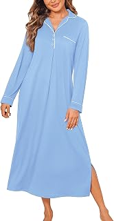 Ekouaer Long Sleeves Nightgowns for Women Button Down Night Gown