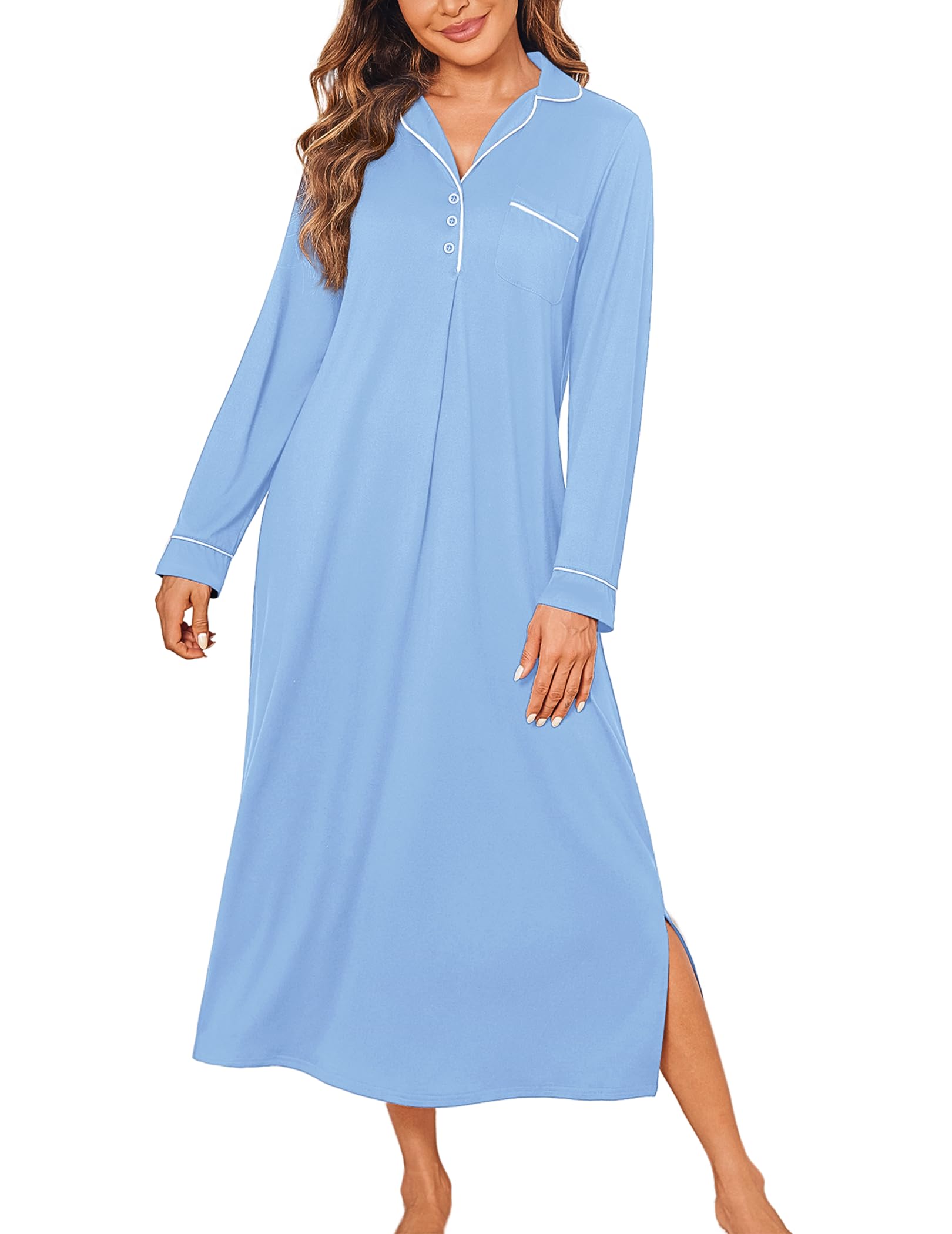 Ekouaer Long Sleeves Nightgowns for Women Button Down Night Gown