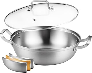 Delarlo Stainless Steel 3-Layer 28cm Uncoated Saucepan with Glass Lid, Kitchen Frying Pan, Chef Pan, Induction Pot, Stock Pot
