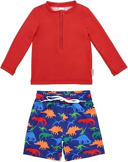ALVA Baby Boys Rash Guard Sets 2 Piece Bathing Suit Swim Trunks Long Sleeve Baby Toddler Swimsuit UPF 50+