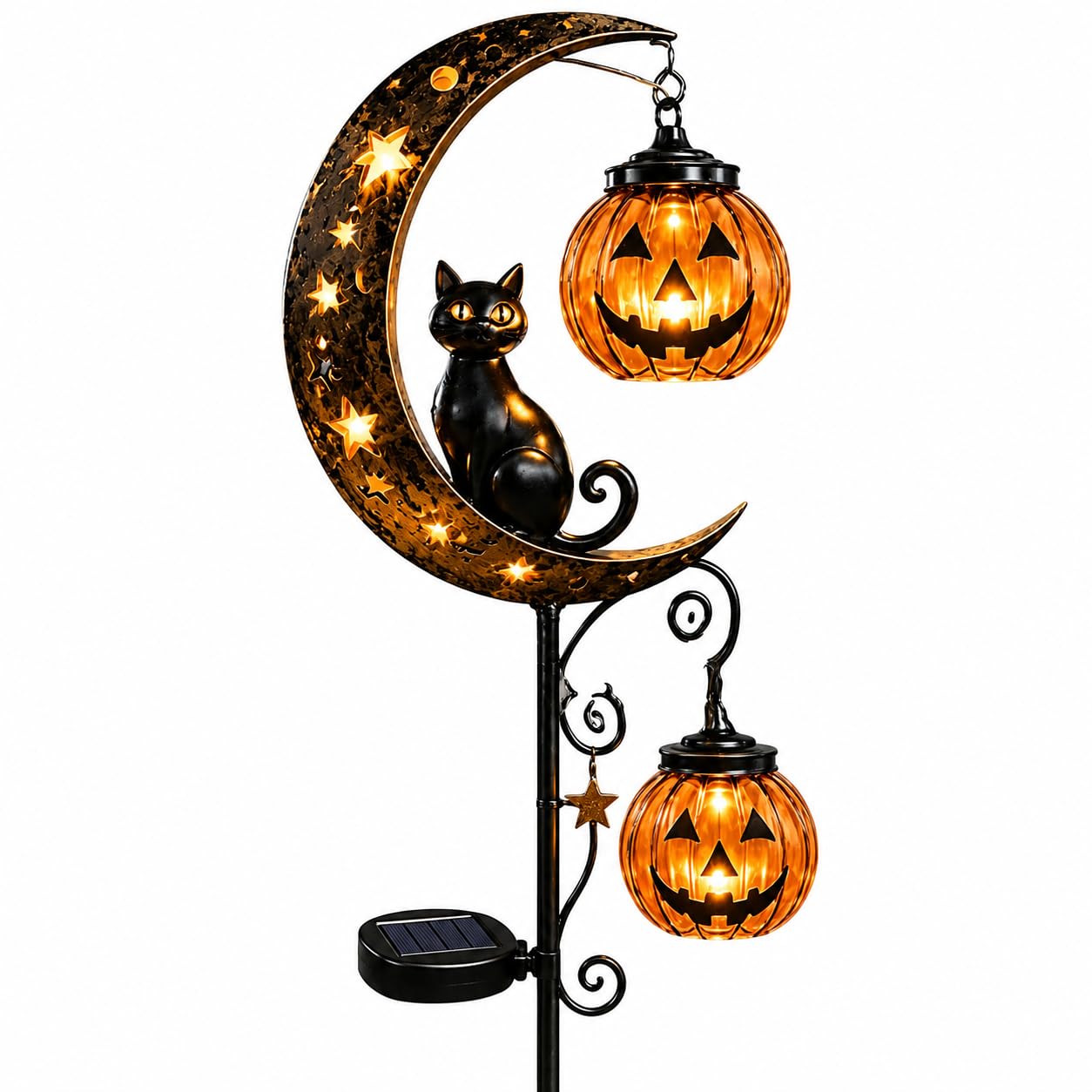 Solar Halloween Black Cat & Pumpkin Moon Garden Stake Light, Outdoor Waterproof 
