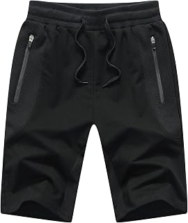 JustSun Mens Shorts Casual Sports with Elastic Waist Zipper Pockets