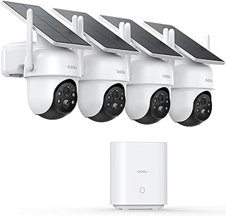aosu D1 Classic 4-Cam Kit, Security Cameras Wireless Outdoor, Solar Powered | No Subscription Required, 32GB Built-in Storage, 360° Auto Tracking, 2K (3MP) Full-Color Night Vision, Easy Install