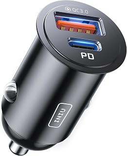 INIU Car Charger, Total 60W [USB C 30W+USB A 30W] Cigarette Lighter Charger | PD3.0 Fast Charging, 2-Port, Premium Metal Alloy, Mini Size, 12V USB Socket, Accessories for iPhone 18 17 Pro, Samsung etc
