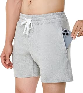 Mens 5 Inch Sweat Shorts Zipper Pockets Cotton Athletic Shorts with Elastic Waist for Gym Workout Lounge Casual