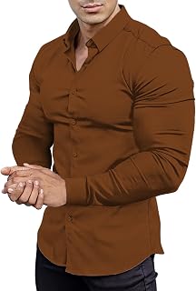 Men's Slim Fit Long Sleeve Shirt Slim Fit Stretch Casual Sporty Style
