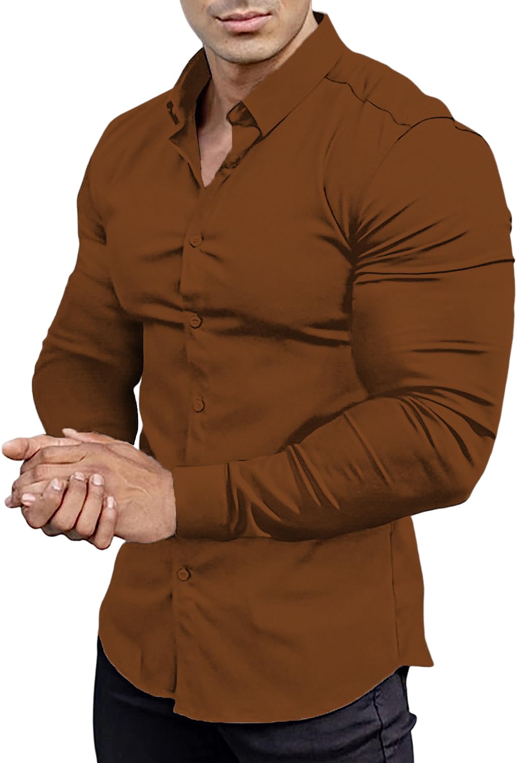 Men's Slim Fit Long Sleeve Shirt Slim Fit Stretch Casual Sporty Style
