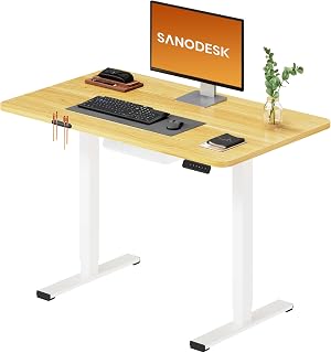 SANODESK Electric Lift-Up Desk with One-Piece Whole Table 100 x 60 cm, Height Adjustable with Memory, Stable, Quiet and Anti-Collision, Ideal Telework and Home Office (Maple)