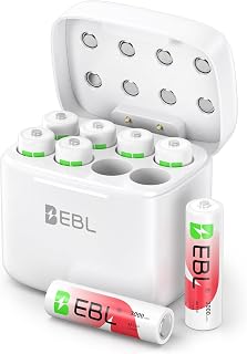 EBL Rechargeable AA Batteries Lithium with Charging Box AIR Ⅲ Series 8 Pack | Mercury-Free, 40% Lighter, 3000mWh Real Capacity Double a Batteries, For Blink Outdoor Camera, 1.5V Constant 1600 Cycles