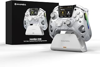 Manba One Built-in Display Wireless Controller for PC/Switch/Switch 2/iOS/Android with Charging Dock,Hall Effect Joystick & Triggers, Adjust RGB Lighting, 1800mAh Battery (Clear)