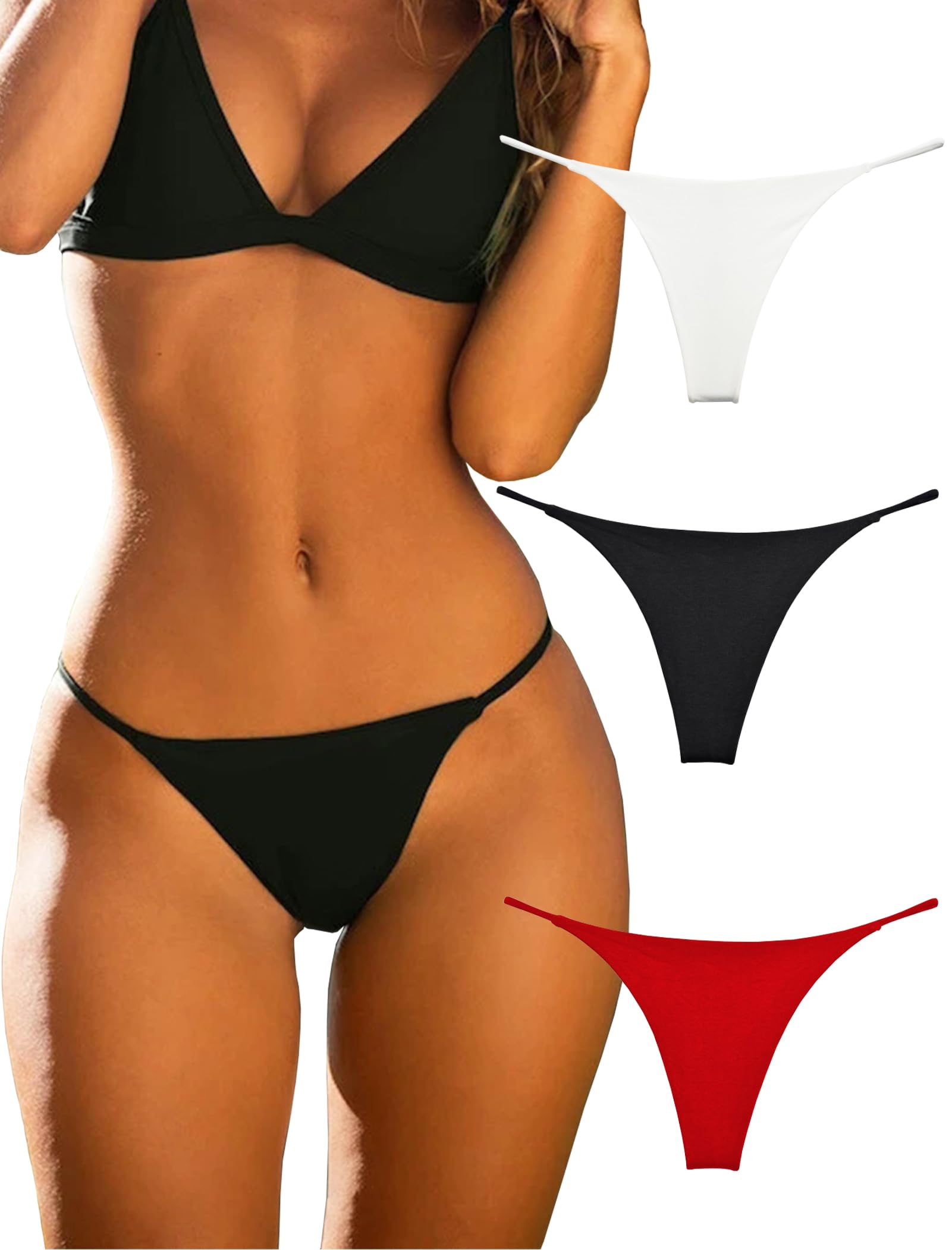 KUKU PANDA Cotton Thongs for Women Sexy Seamless Woman G String Panties 3 Pack S