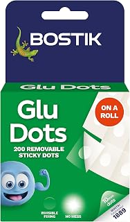 Bostik Glu Dots on a Roll Clear - 200 Dots Pack | Removable Double Sided Adhesive - Instant Fixing & Crafts - Easy to Use No Mess