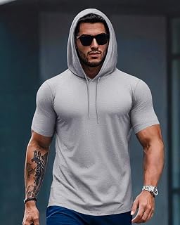 Men's Hooded Sweatshirt Short Sleeve Lightweight Hooded Summer Cotton Training T-Shirt