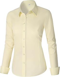 CUNLIN Women's Cotton Button Down Shirt Long Sleeve Formal Dress Work Blouse