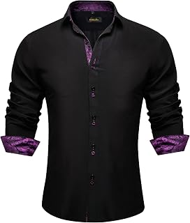 DiBanGu Men's Dress Shirt Long Sleeve Casual Button Down Shirts Regular Fit Inner Contrast Shirt for Business Party