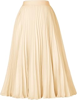 GRACE KARIN Pleated Midi Skirt for Women Chiffon A-Line Outfits