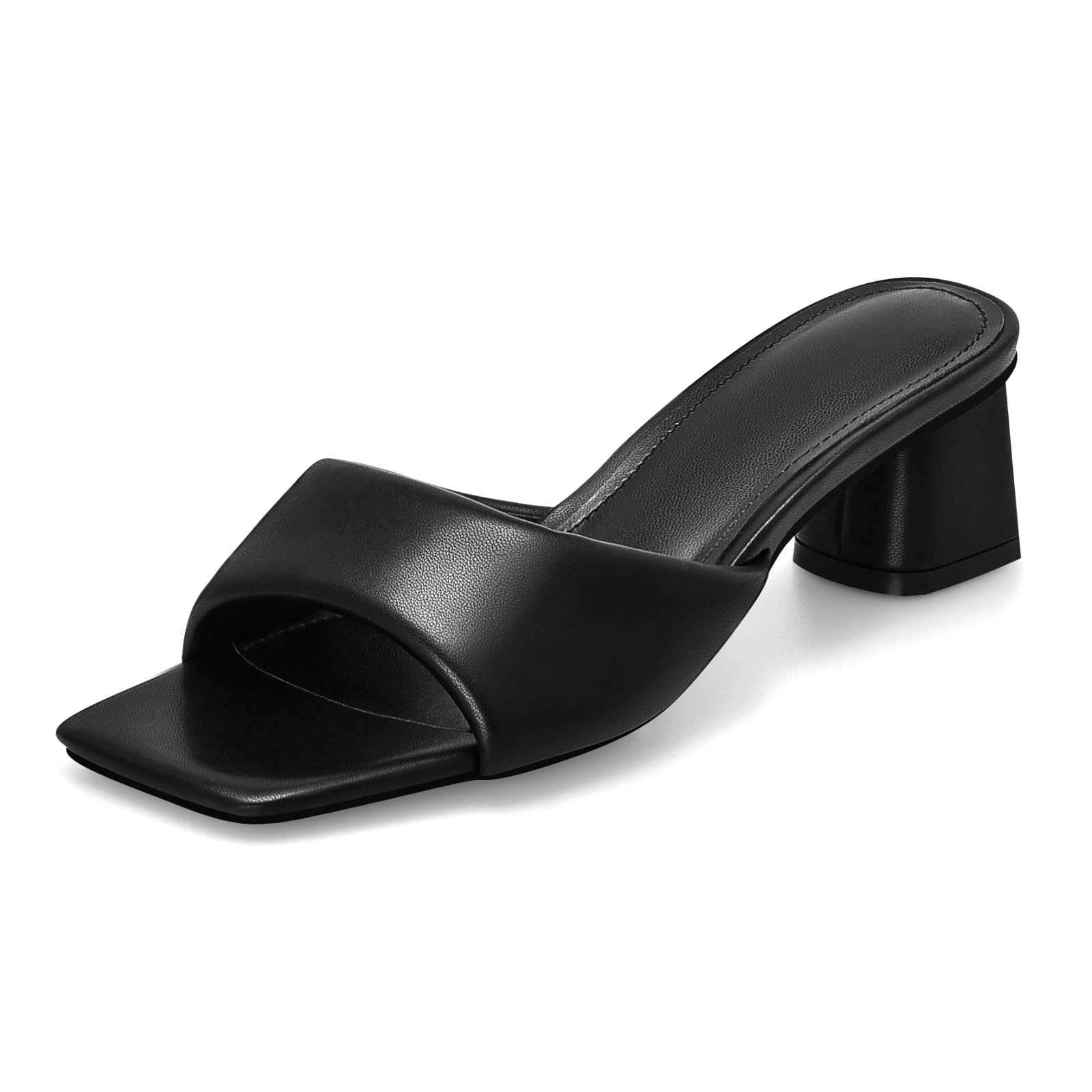 MIRAAZZURRA Heel Mules for Woman Square Open Toe Chunky Block Short Low Heel Sli