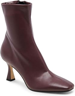 Coutgo Womens Kitten Heel Ankle Boots Square Toe Side Zipper Ankle Booties Elegant Fall