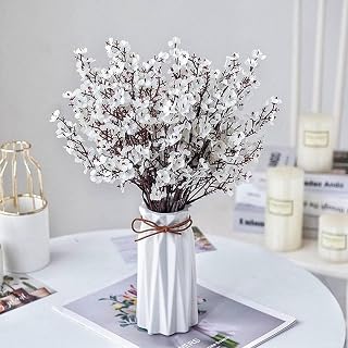 2pcs Artificial Long Gypsophila Colorful Plum Blossom Home Bouquet Fake Flowers Autumn Garden Party Decoration (White-2pcs)