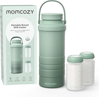 Momcozy 22oz Portable Breastmilk Cooler for 24H Outdoor, Newborn Essentials | 24 Hours &amp; 360° Surrounded Cooling, 2 Extra Baby Bottles for Better Storage, Life Saver for Working Mom, Hassle-Free Cleaning