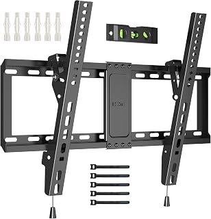 BONTEC TV Wall Bracket for 37-82 Inch TVs, Tilt TV Wall Mount, Up to 60 kg | Max VESA 600x400 mm, LED LCD plasma flat and curved screens, bubble level, cable ties included, universal compatibility