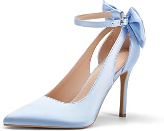 PiePieBuy Women's Pointed Toe High Heels Ankle Strap D'Orsay Pumps Shoes Bow Wedding Bowtie Back Dress Sandals