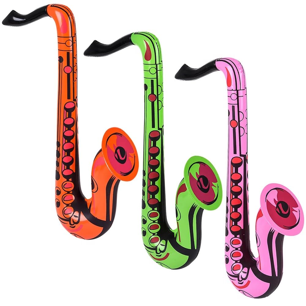 Zugar Land Inflatable Saxophones (22", 3-Pack, 3 Colors) | Colorful Inflatable S